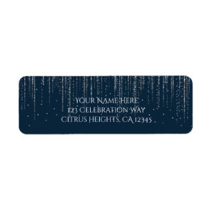 Winter Blauw & Zilver Glitterende Ijs Lichtjes Bru Etiket
