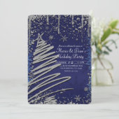 Winter Blauw & Zilver Kerstboom Holiday Party Kaart (Staand voorkant)