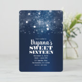 Winter Blauw Zilver Mousserende Lichten Sweet 16 P Kaart (Staand voorkant)