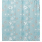 Winter Blauw Zilver Sneeuwvlokpatroon Douchegordijn (Voorkant)