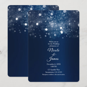 Winter Blauw Zilveren Glitterende Lichten Bruiloft Kaart