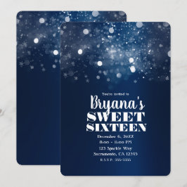 Winter Blauw Zilveren Glitterende Lichten Sweet 16 Kaart