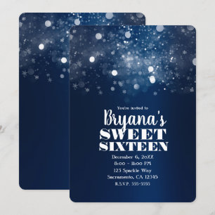 Winter Blauw Zilveren Glitterende Lichten Sweet 16 Kaart