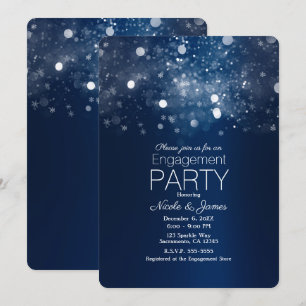 Winter Blauw Zilveren Glitterende Lichtjes Verlovi Kaart