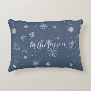 Winter Blauw Zilveren Sneeuwvlokken Kerstmis Accent Kussen