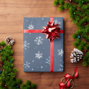 Winter Blauw Zilveren Sneeuwvlokken Kerstmis Cadeaupapier