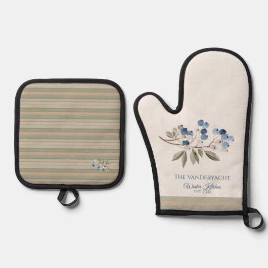 Winter Blauwbessen Botanisch Ovenwant & Pannenlap Set (Voorkant)