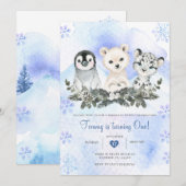 Winter Blauwe Arctische Berg Onedeland Verjaardag Kaart (Voorkant / Achterkant)