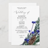 Winter Blauwe bessen en Pine Greenery Wedding Kaart (Voorkant / Achterkant)
