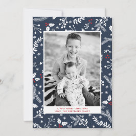 Winter Blauwe Bessen Kerstvakantie Plat Kaart