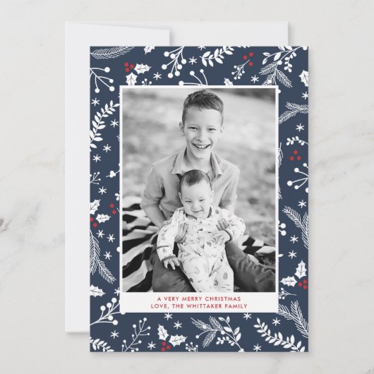 Winter Blauwe Bessen Kerstvakantie Plat Kaart (Voorkant)