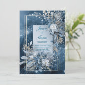 Winter Blauwe Bloemen Huwelijksuitnodiging Kaart (Staand voorkant)