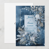 Winter Blauwe Bloemen Huwelijksuitnodiging Kaart (Voorkant / Achterkant)