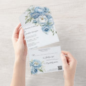 Winter Blauwe Bloemen QR Code All In One Uitnodiging (Afscheurbaar)