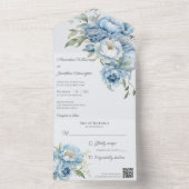 Winter Blauwe Bloemen QR Code All In One Uitnodiging (Binnen)