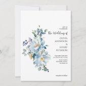 Winter Blauwe Bloemen QR Code Huwelijksuitnodiging Kaart (Voorkant)