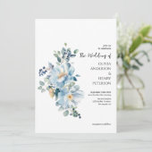 Winter Blauwe Bloemen QR Code Huwelijksuitnodiging Kaart (Staand voorkant)