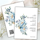 Winter Blauwe Bloemen QR Code Huwelijksuitnodiging Kaart