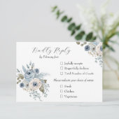 Winter Blauwe Bloemen RSVP Kaartje (Staand voorkant)