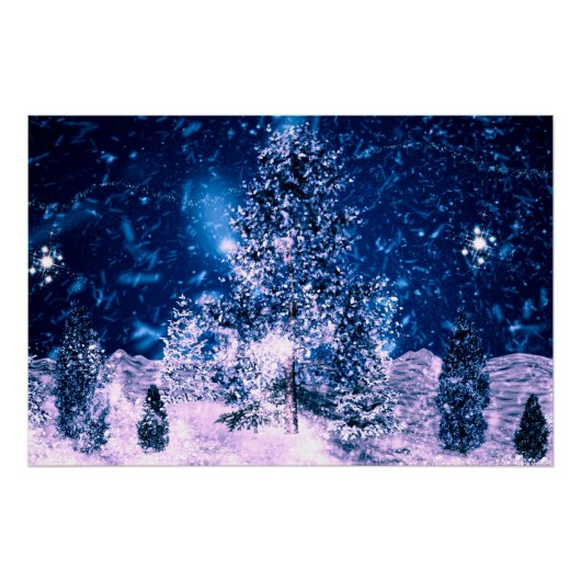 winter blauwe bos vakanties xmas perfect poster (Voorkant)