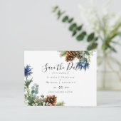 Winter Blauwe Distel Eucalyptus Trouw Wonderland Briefkaart (Staand voorkant)