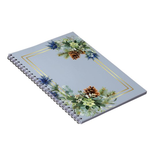 Winter Blauwe Distel Eucalyptus Trouw Wonderland Notitieboek (Rechterzijde)