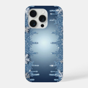 Winter Blauwe Glitter Sneeuwvlok Ijs Kristal Desig iPhone 15 Pro Case