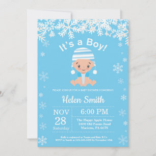 Winter Blauwe Jongens Baby Shower Sneeuwvlok Uitno Kaart