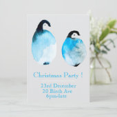 Winter blauwe pinguïn Kerstfeest uitnodiging (Staand voorkant)