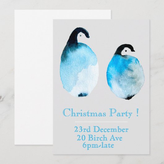 Winter blauwe pinguïn Kerstfeest uitnodiging (Voorkant / Achterkant)