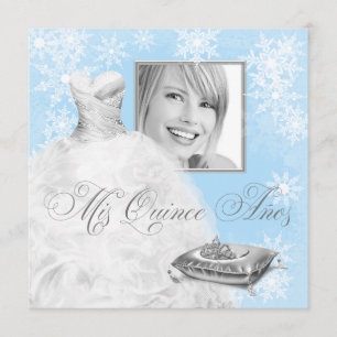 Winter Blauwe Sneeuwvlok Foto Quinceanera Uitnodig Kaart