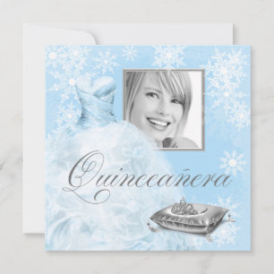 Winter Blauwe Sneeuwvlok Foto Quinceanera Uitnodig Kaart
