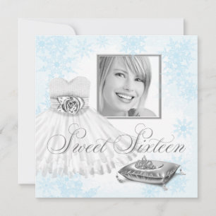 Winter Blauwe Sneeuwvlok Foto Sweet Sixteen Feest Kaart