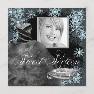Winter Blauwe Sneeuwvlok Foto Sweet Sixteen Feest Kaart