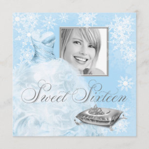 Winter Blauwe Sneeuwvlok Foto Sweet Sixteen Feest Kaart