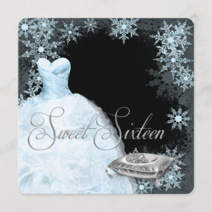 Winter Blauwe Sneeuwvlok Sweet Sixteen Feest Kaart