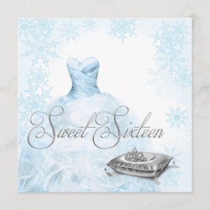 Winter Blauwe Sneeuwvlok Sweet Sixteen Feest Kaart