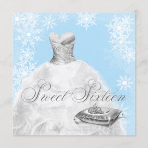 Winter Blauwe Sneeuwvlok Sweet Sixteen Feest Kaart
