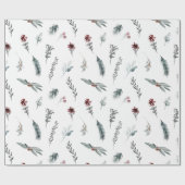 Winter Blauwe Spar & Gestoofde Bessen Wit Cadeaupapier (Vlak)