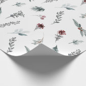 Winter Blauwe Spar & Gestoofde Bessen Wit Cadeaupapier (Hoek)