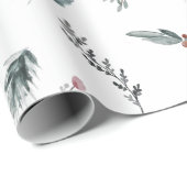 Winter Blauwe Spar & Gestoofde Bessen Wit Cadeaupapier (Rol Hoek)