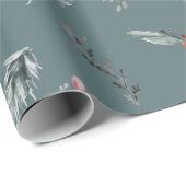 Winter Blauwe Spar & Gewarmde Bessen Leisteengroen Cadeaupapier (Rol Hoek)