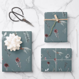 Winter Blauwe Spar & Gewarmde Bessen Leisteengroen Inpakpapier Vel