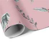 Winter Blauwe Spar & Gewarmde Bessen Stof Roze Cadeaupapier (Rol Hoek)