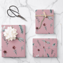 Winter Blauwe Spar & Gewarmde Bessen Stof Roze