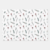 Winter Blauwe Spar & Gewarmde Bessen Wit Inpakpapier Vel (Voorkant 3)