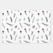 Winter Blauwe Spar & Gewarmde Bessen Wit Inpakpapier Vel (Voorkant 2)
