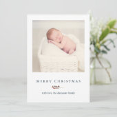 Winter Blauwe Strepen Berries Vrolijk Kerstfeest F Feestdagenkaart (Staand voorkant)