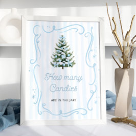 Winter Blauwe Strik Baby Shower Raad Hoeveel Snoep Poster