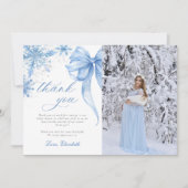 Winter Blauwe Strik Sneeuwvlokken Baby Shower Foto Bedankkaart (Voorkant)